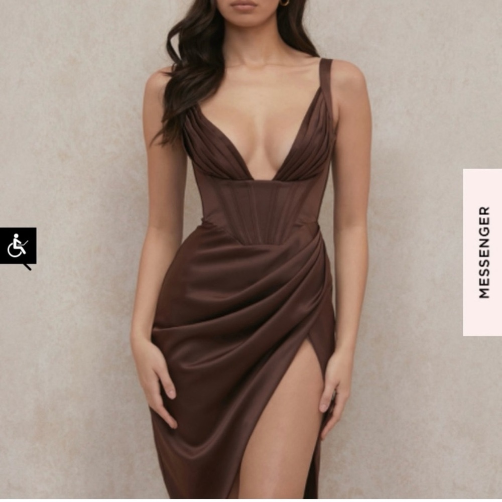 House of CB Faye Satin Corset Midi Dress